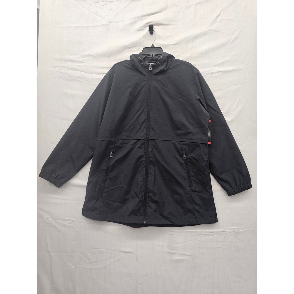 Weatherproof Womens Hooded Rain Jacket Black Poly Lightweight Casual Size XL